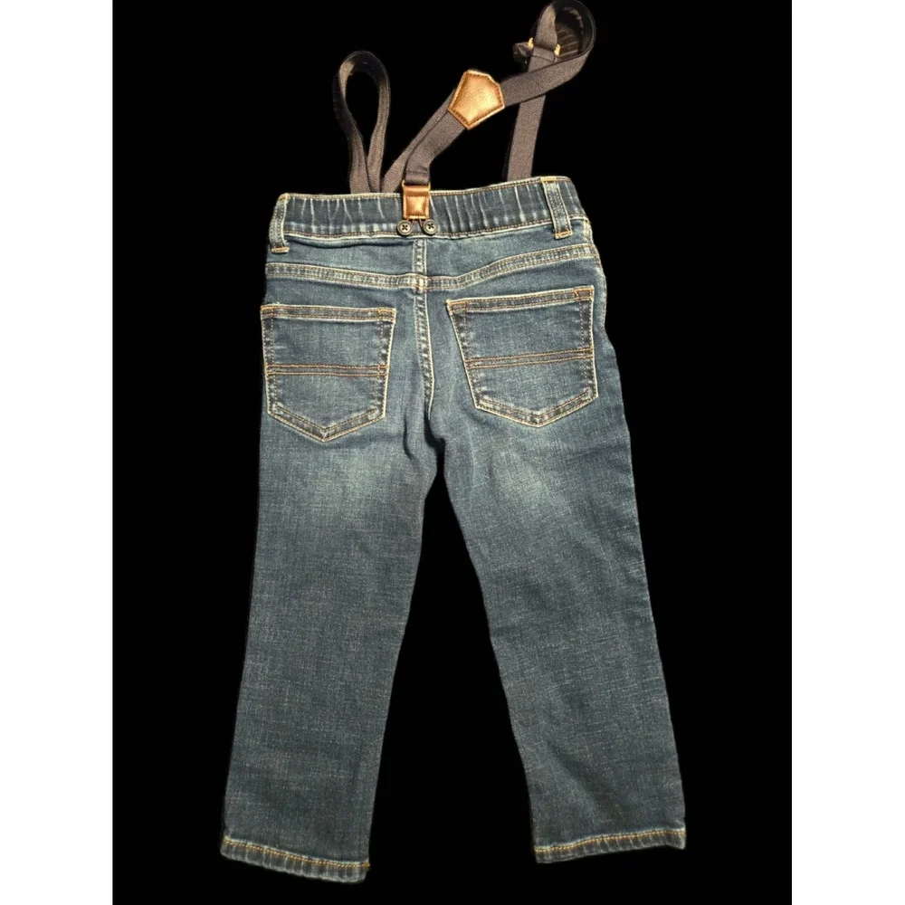 OshKosh Bgosh Toddler Boys Suspenders Jeans 2T Medium Wash Straight Leg Denim